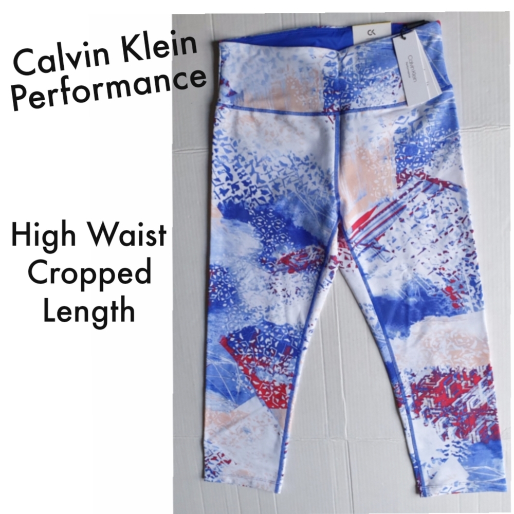 Calvin Klein Performance High Waist Cropped Tight Leggings in Red,White,Blue  MD